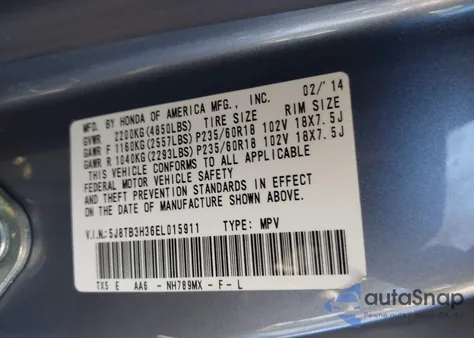 2014 Acura Rdx from USA, damaged, VIN 5J8TB3H36EL015911